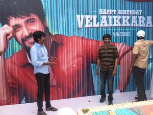 Actor Sivakarthikeyan celebrates his birthday with Velaikkaran movie team